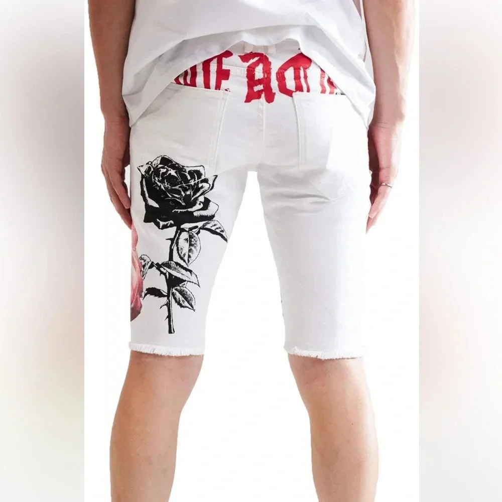 Mens Embellish Jagger Denim Floral Shorts - Picture 3 of 3